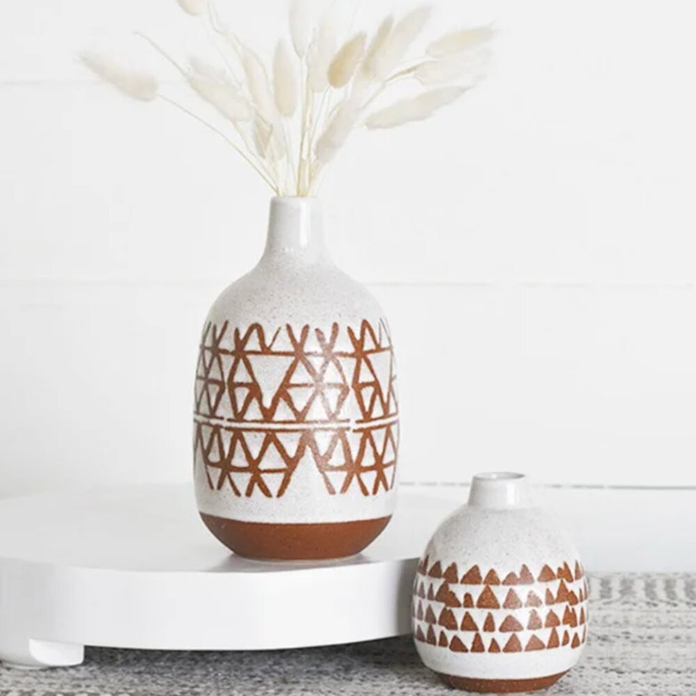 Set/2 Terracotta Vases Geometric Patterns